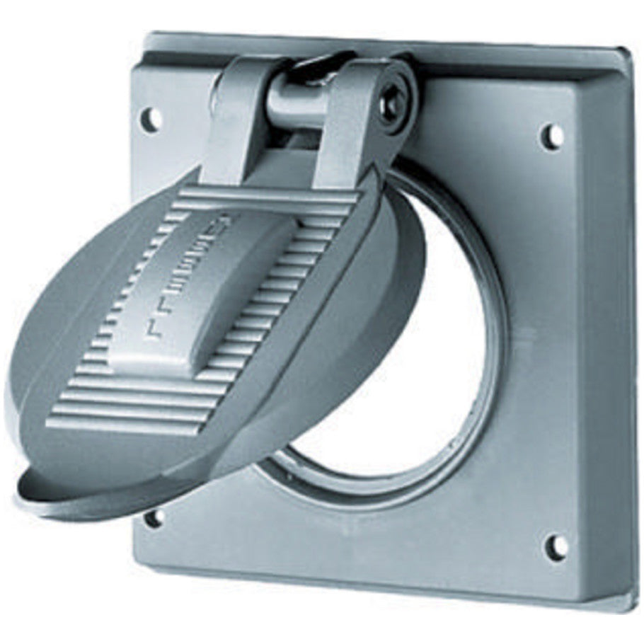 Wallplates and Boxes, Weatherproof Covers, 2-Gang, 1) 2.44" Opening, Standard Size, Gray Polycarbonate.