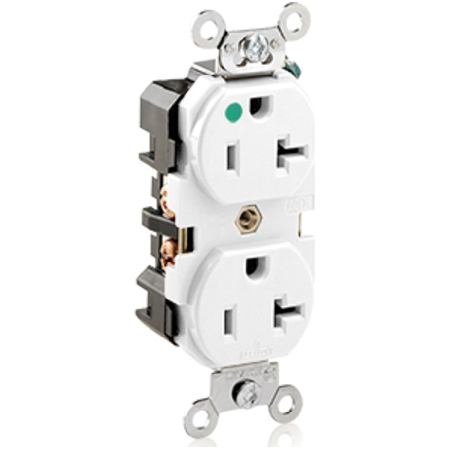 Duplex Receptacle, Extra Heavy Duty Hospital Grade, 20A, 125V, 2P3W, White