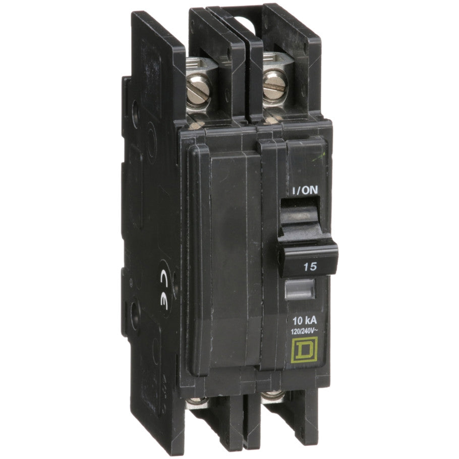 QO Miniature Circuit Breaker, Unit Mount, 10 kA, 120/240 Vac, 2-Pole, 15A