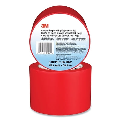 3M 021200-43426 General Purpose Vinyl Tape 764, 3 in x 36 yd x 5 mil, Red