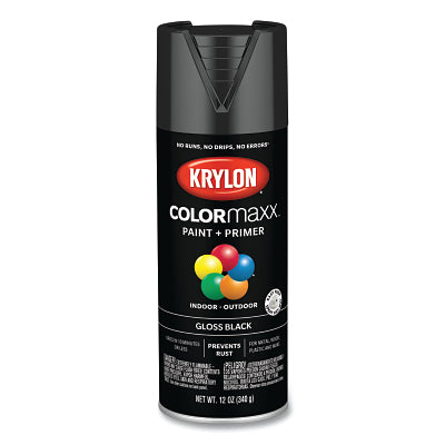 COLORmaxx Paint + Primer Spray Paint, 12 oz, Black, Gloss