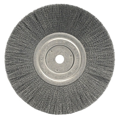 Narrow Face Crimped Wire Wheel, 8 in dia x 3/4 in W Face, 0.006 in Stainless Steel Wire, 6000 RPM