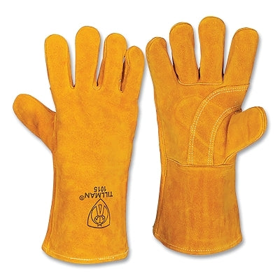 Stick Welding Gloves, 1015, Slightly Select Shoulder Split Cowhide Palm/BOH/Cuff, Lg, Bourbon Brn, 14 in L Cuff