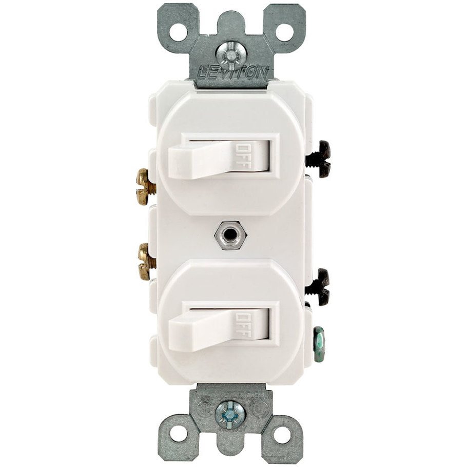 Duplex Style Single Pole/Single Pole AC Combination Switch With Ground Screw, Thermoplastic, 15A, 120/277V, White