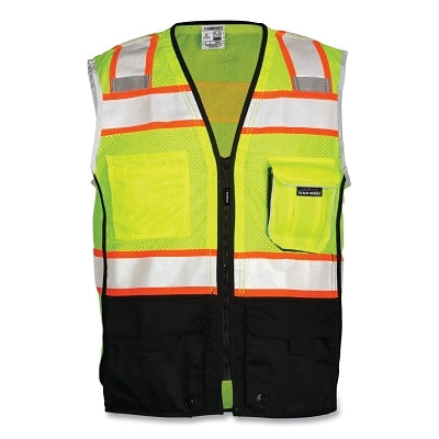 Premium BLACK SERIES Vest, 1515 Safety, Black/Lime/Orange/Reflective, Med, One 2-Tier 4-Div Pencil/1-Radio/Utility/5-Pockets