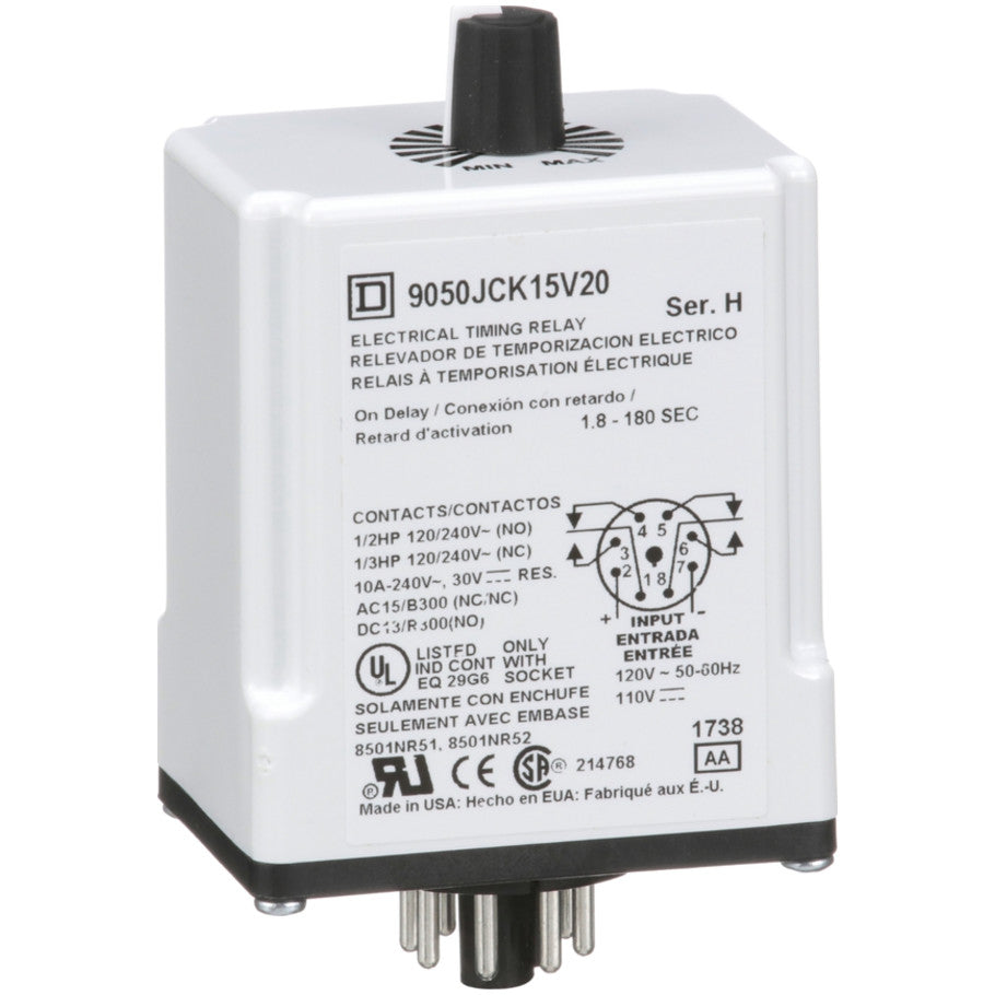 Plug-In 120V Variable Time On-Delay Relay with 1.8-180 Second Timing Range