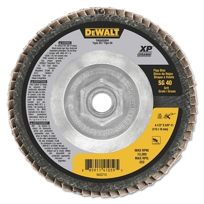 XP Ceramic Flap Disc, 4-1/2 in dia, 40 Grit, 5/8 in-11 Arbor, 13300 RPM, T29