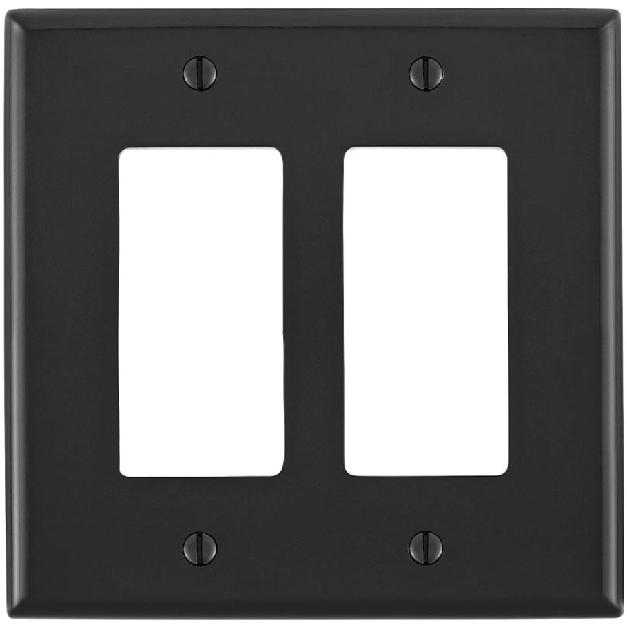 Wall Plate, Midsized, (2) Decora/GFCI Device, Device-Mount, Nylon, Black
