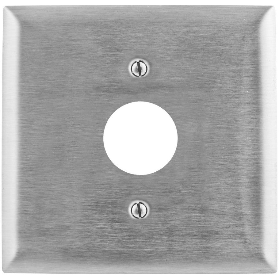 2 Gang Single Receptacle Stainless Steel Wall Plate With 1.40 in. Dia. Opening For 15/20A Straight Blade or 15A Twist Lock