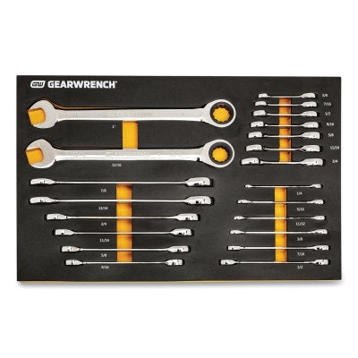 72T Modular Combination Ratcheting Wrench Tool Set, SAE, Includes Precut EVA Foam Tray, 21-Pc