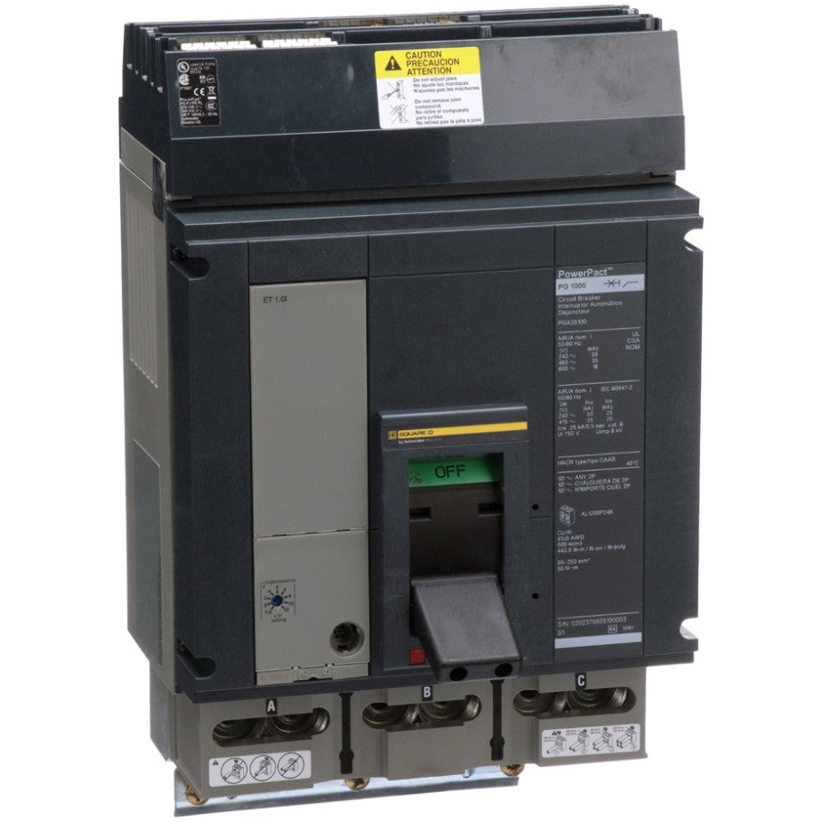 Molded Case Circuit Breaker, 600V, 1000A, 3-Phase, 50/60 Hz, 65kA   240V, 35kA   480V, 18kA   600V, Ambient Environment