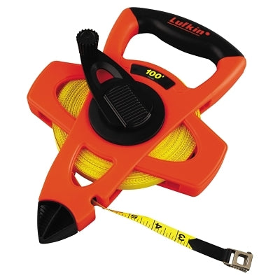 Hi-Viz Orange Reel Fiberglass Tapes, 1/2 in x 100 ft, SAE, Orange, 1/8 in Grad