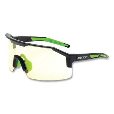 Maxview+ Safety Glasses, Amber, Polycarbonate, Anti-Fog, Anti-Scratch, Black Half Frame, Black/Green Temple