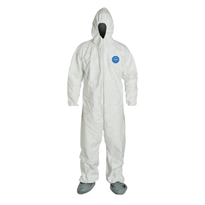 Tyvek 400 Coveralls, Serged Seams, Attached Hood, Boots, Elas Waist/Wrist/Ankles, Front Zip, Storm Flap, WH, 5XL, Std