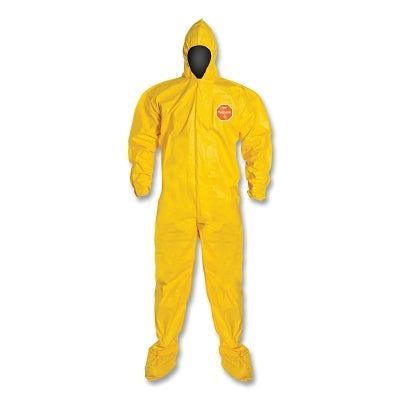 Tychem 2000 Coverall, Bound Seam, Attached Hood and Sock, Elastic Wrist, Front Zipper, Storm Flap, Yellow, Large