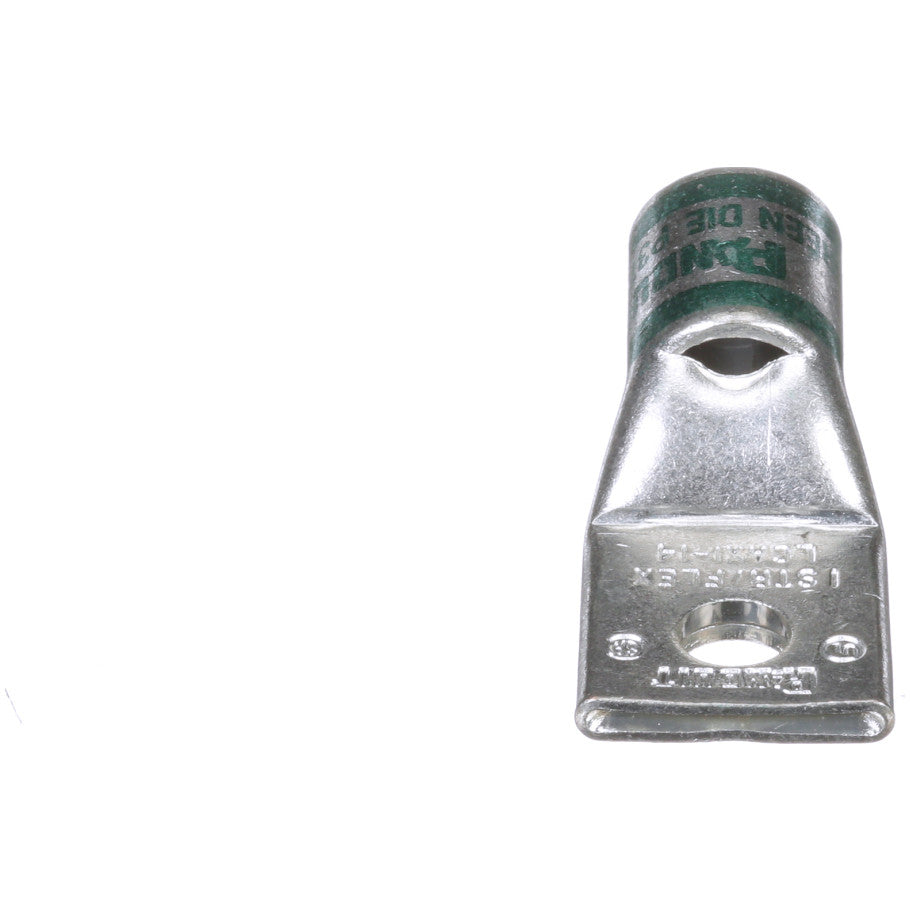 Pan-Lug Compression Connector Lug, Copper, Tin-Plated, 1-Hole, 1 AWG, 1/4 in. Stud, Green, 1.67 in. L