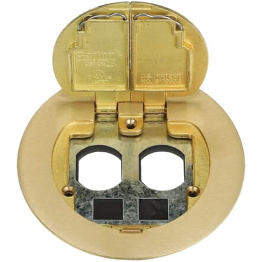 Brass Round Dual Service Floor Box Cover, 2-Doors, Divider Kit