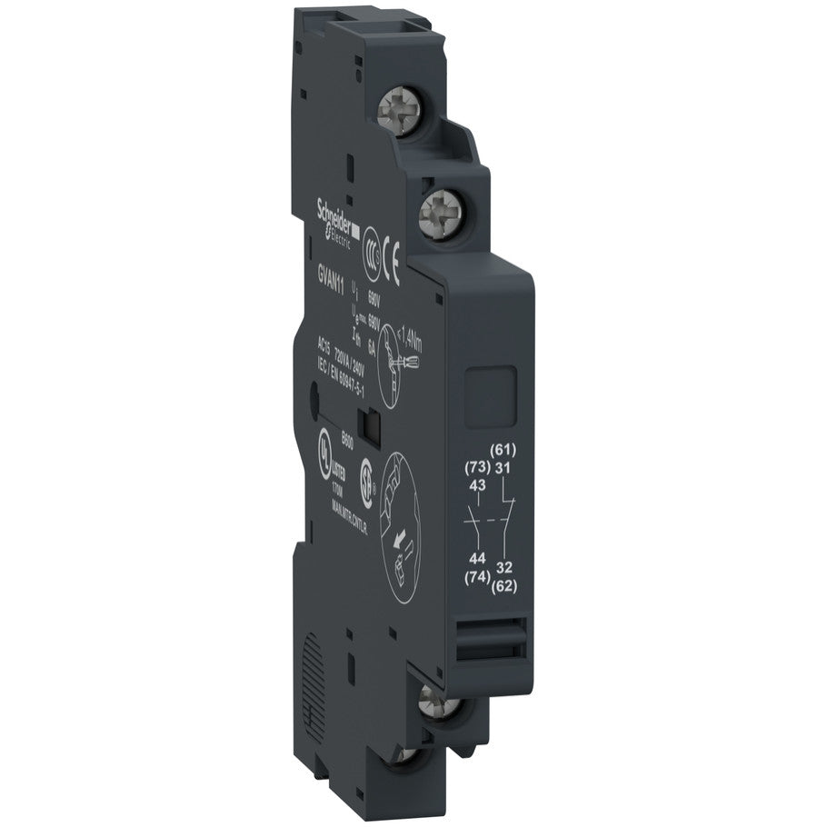 TeSys Deca Manual Starter and Protector, Auxiliary Contact Block, 1 NO and 1 NC, side mount, screw clamp