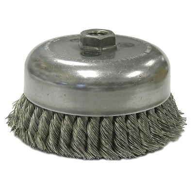 Single Row Heavy-Duty Knot Wire Cup Brush, 2-3/4 Dia., M10 x 1.5, .02 Stainless