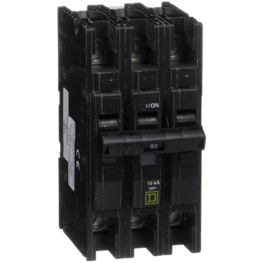 QOU Miniature Low Ampere Circuit Breaker, Unit-Mount, 10kA, 240 Vac, 3-Pole, 80A