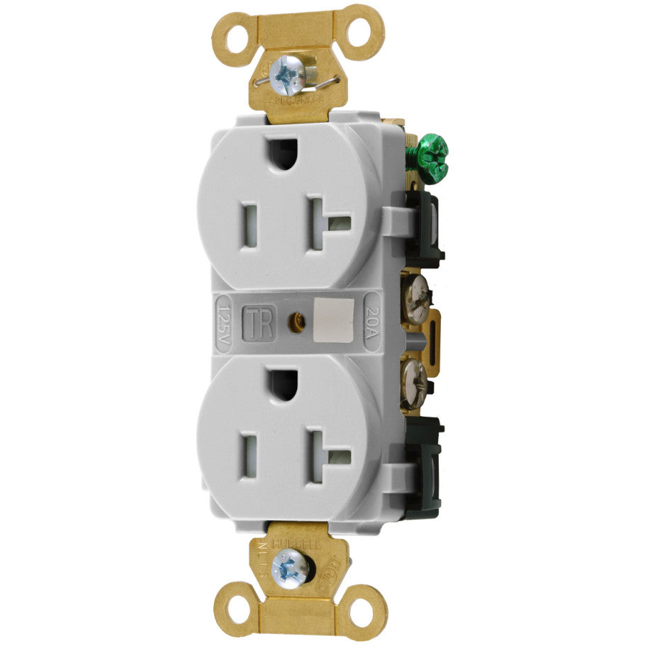 Straight Blade Receptacle, Grounding, 20A, 125V, 2P3W, NEMA 5-20R, White, 12 to 10 AWG, White