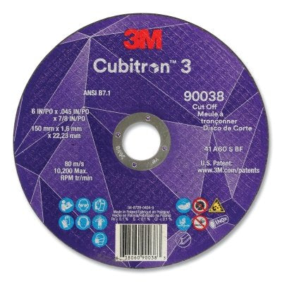 3M 638060-90038 Cubitron 3 Cut-Off Wheel, 6 in dia x 0.045 in Thick x 7/8 in Arbor, 60+ Grit, T1