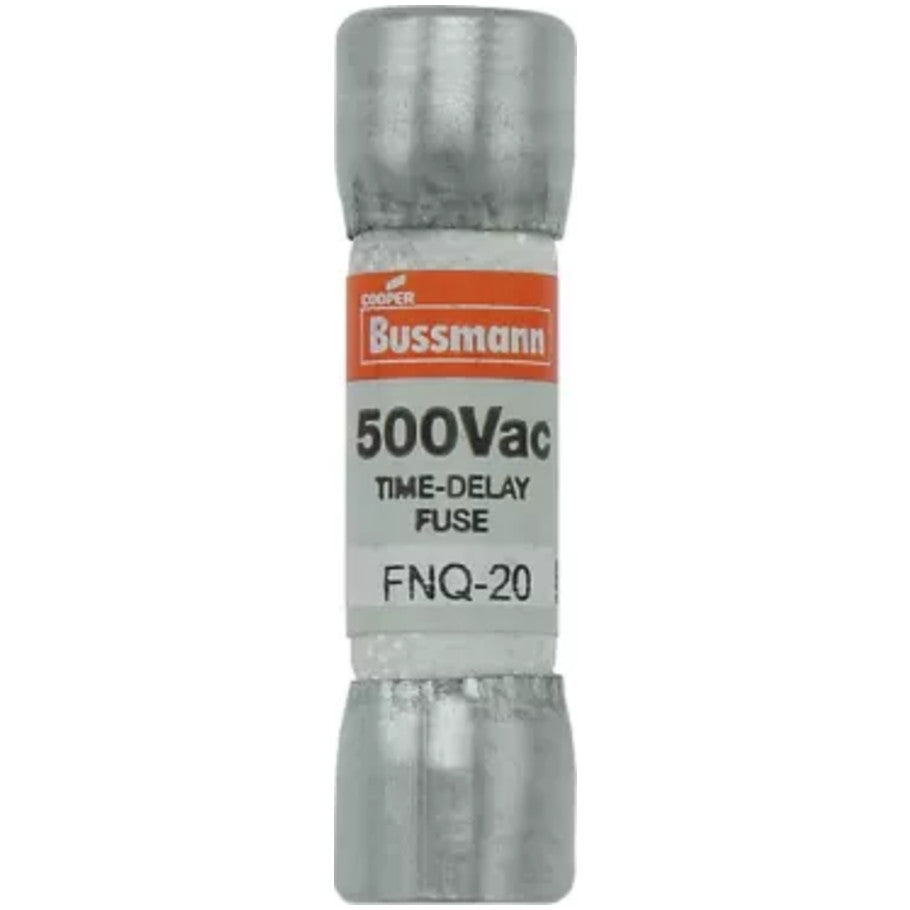 FNQ Series Time Delay Supplemental Fuse, Fiber Tube, 20A, 500V, 13/32 x 1-1/2 in., Color Code Orange