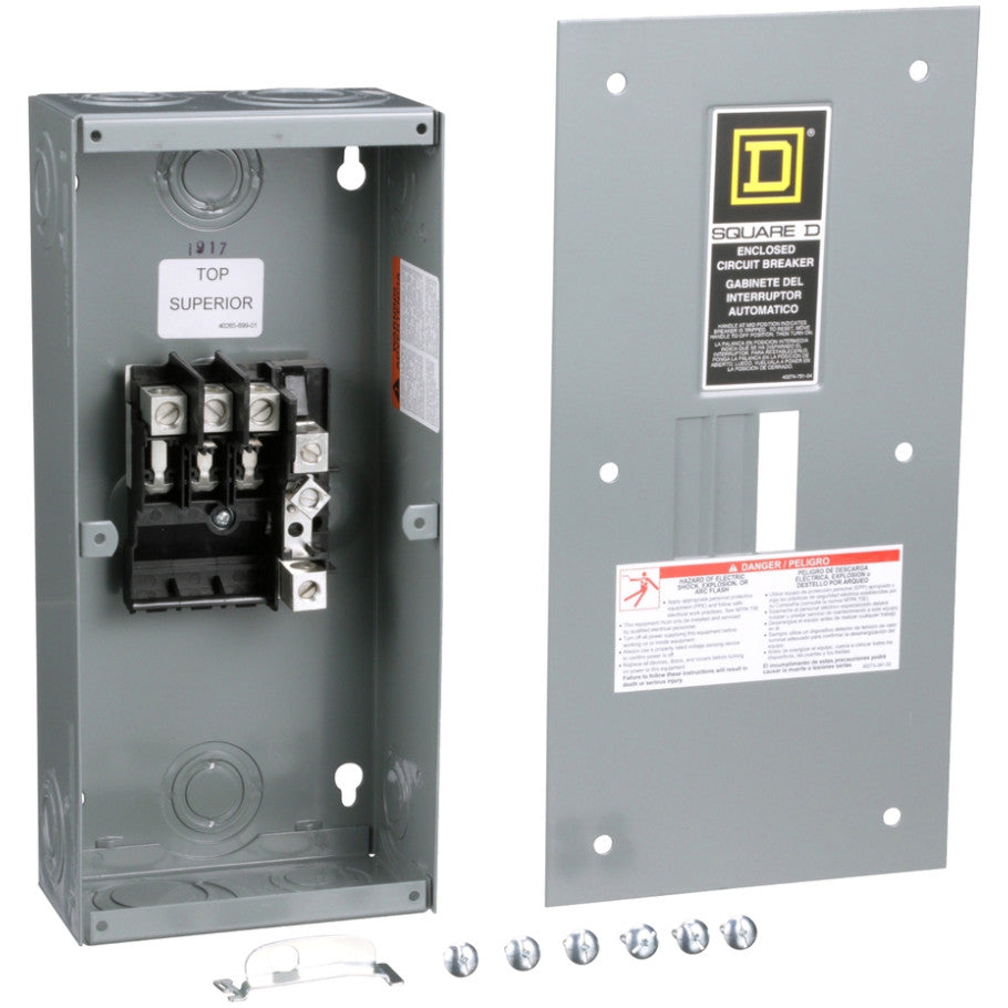 Circuit breaker enclosure, QO, 3 phase, 3 spaces, 100A, NEMA1, flush cover, UL