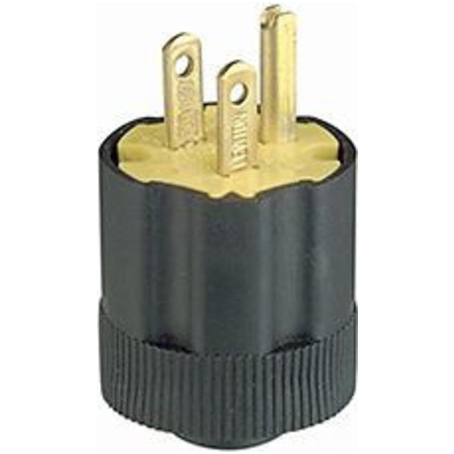 Straight Blade Plug, Residential Grade, 15A 125V, 2P3W, Black TPE Rubber