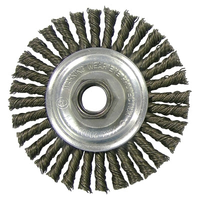 Wolverine Knot Wire Wheel, Stringer Bead Twist, 4 in dia x 3/16 in W Face, 5/8 in-11 UNC, 0.020 in Steel Wire, 20000 RPM
