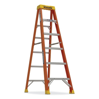 Fiberglass Stepladder, 6106, Type IA, 6 ft L, 22 in W, Single-Sided, 300 lb Load Capacity, Orange/Yellow