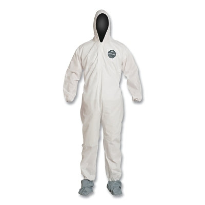 Proshield 10 Coverall, Attached Hood and Boots, Elastic Wrist and Ankles, Zipper Front, Storm Flap, White, X-Large