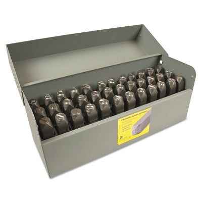 Standard Steel Hand Stamp Set, 1/4 in Stamp, 3/8 in x 3/8 in x 2-5/8 in, Ampersand Sym/Ltrs/Nos., Incl 36-Pc w/Metal Case