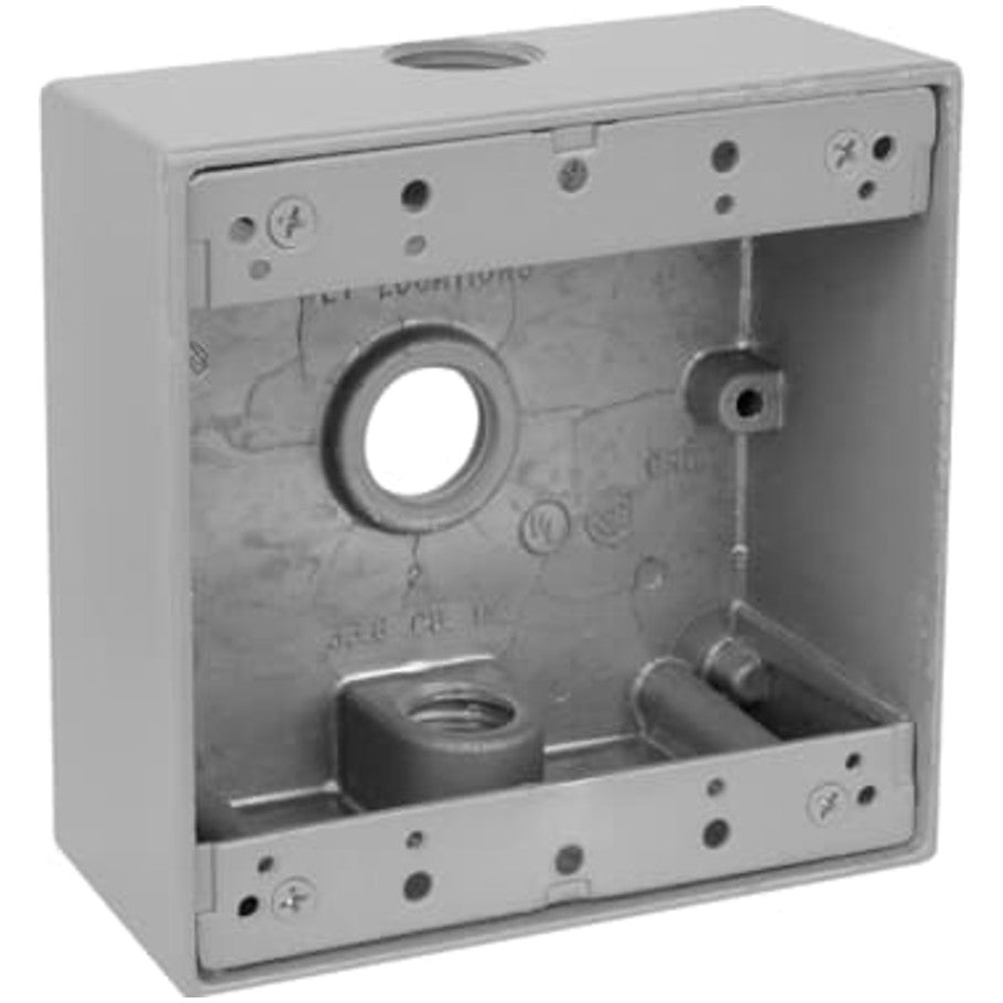 Red-Dot Weatherproof Box, Aluminum Die Cast, (3) 1/2 in. Threaded Hubs, 2-Gang, 2-1/16 in. Deep