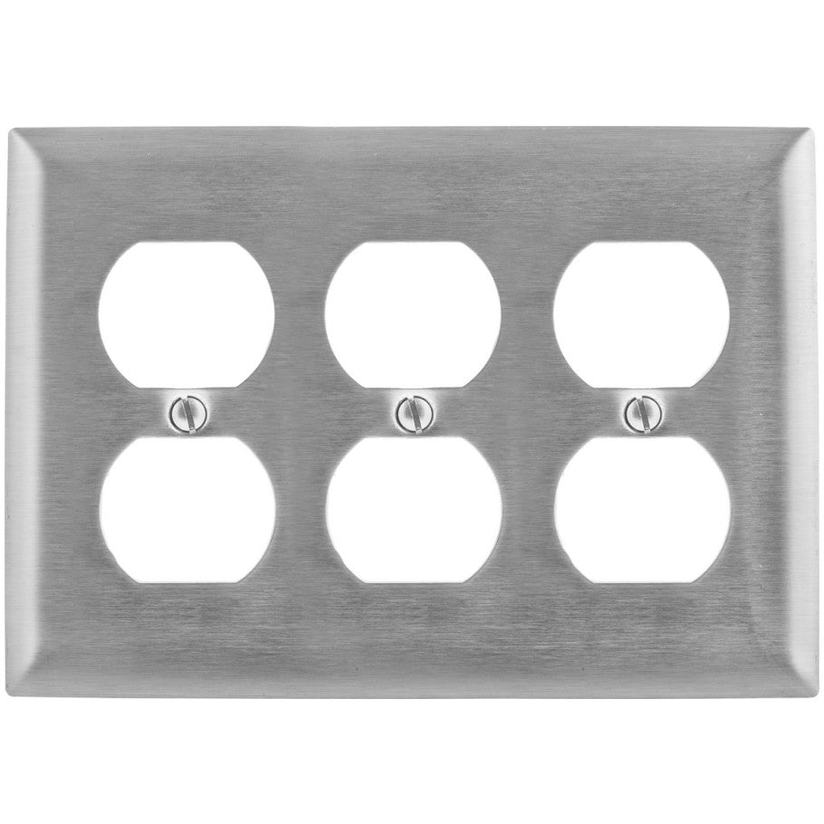 3 Gang Duplex Receptacle Stainless Steel Wall Plate