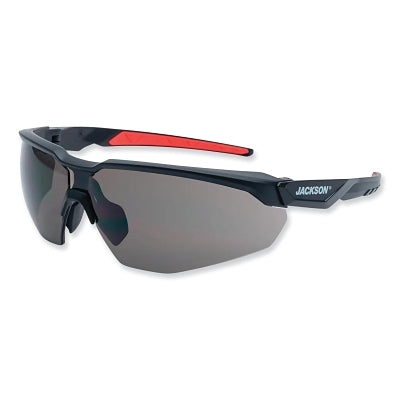 Hyperguard Safety Glasses, Smoke, Polycarbonate, Anti-Fog, Black Half Frame, Red Temple