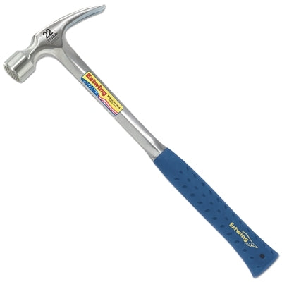 Framing Hammer, Rip Claw, Smooth, Steel Handle/Head, Blue Shock Reduction Grip, 16 in OAL, 28 oz