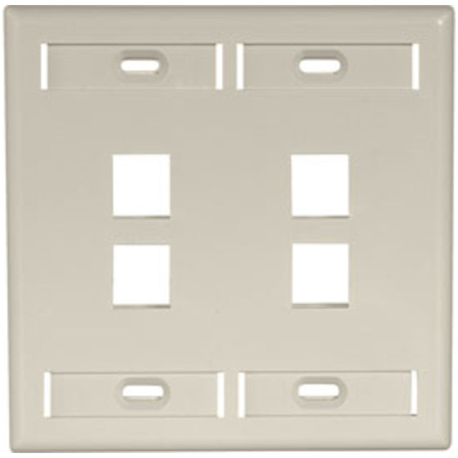 Dual-Gang QUICKPORT Wallplate with ID Windows, 4-Port, Ivory