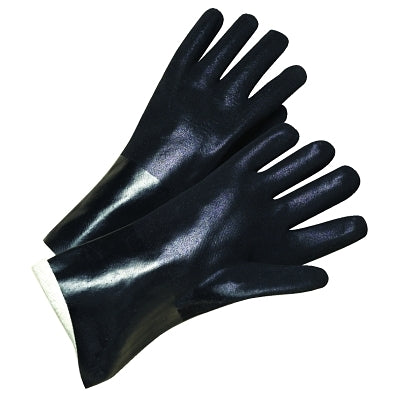 PVC-Coated Jersey-Lined Glove, Sandpaper Grip, 14 in, Large, Black