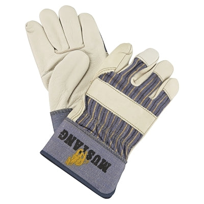 Mustang Leather Palm Gloves, Premium A Grade Grain Cowhide, Medium, Blue/Cream, 2.5 in Cuff