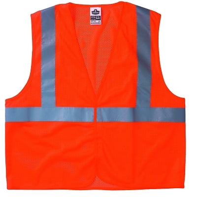 GloWear Safety Vest, 8210HL, Mesh, Class 2, Type R, 2 in Reflective Tape, 2 Pockets, Hook and Loop, Large/X-Large, Orange