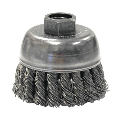 Single Row Heavy-Duty Knot Wire Cup Brush, 2 3/4 in Dia., M10 x 1.5, .02 Steel