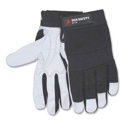 Leather Palm Mechanics Gloves, Goatskin, Large, White/Black