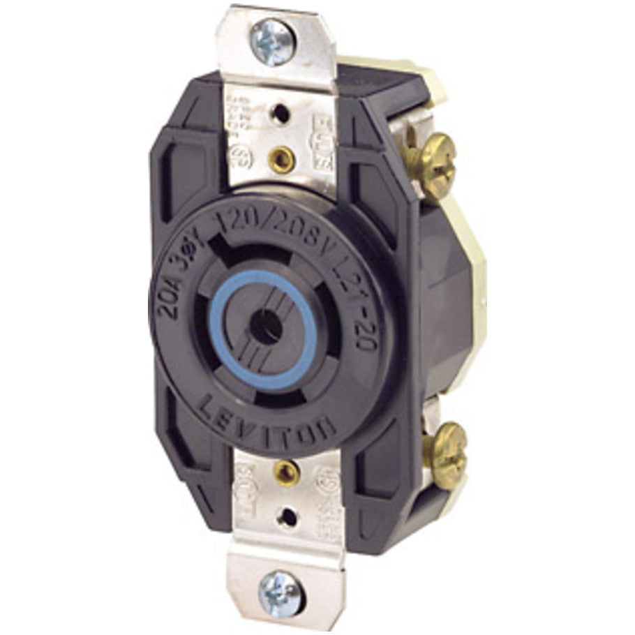 V-0-MAX Industrial Grade Locking Single Receptacle, 20A, 3-Phase Y 120/208V, 4P5W, NEMA L21-20R, Flush Mount, Black