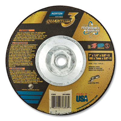Quantum3 SG CA Type 28 Saucer Wheel, 7 in dia, 0.25 in thick, 5/8-11 in arbor, 20 grit, Extra Coarse