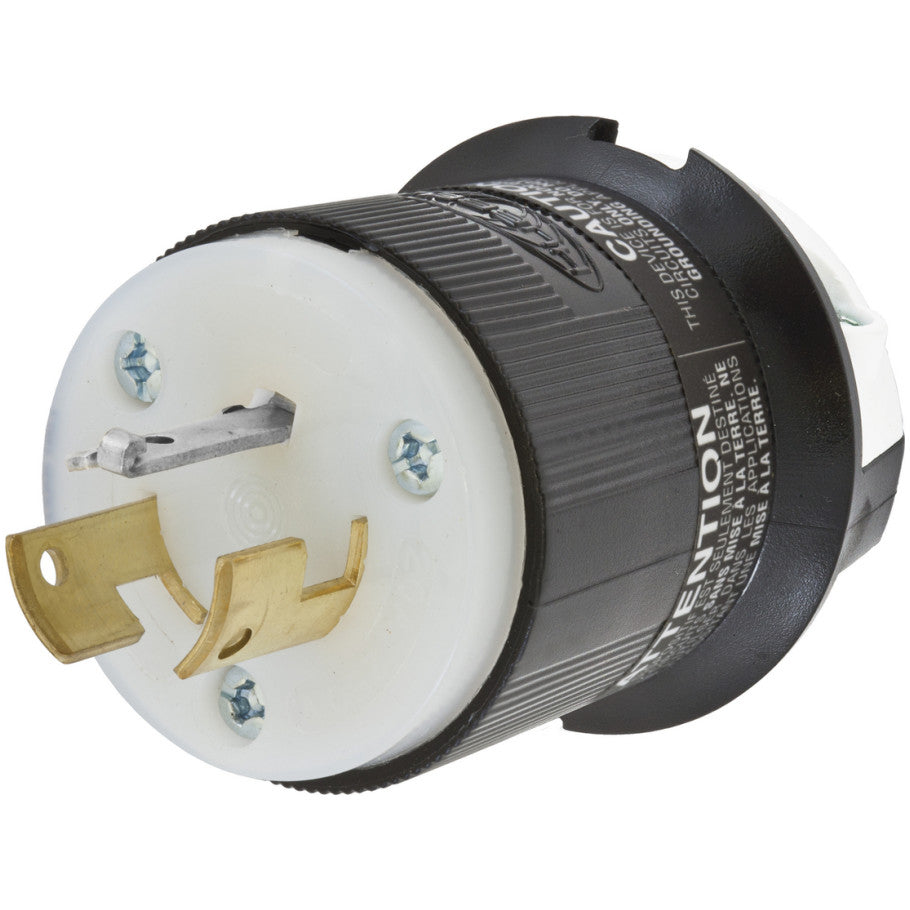 Hubbell Twist-Lock 20A 125/250V 3P3W Non-NEMA Locking Plug, Black and White