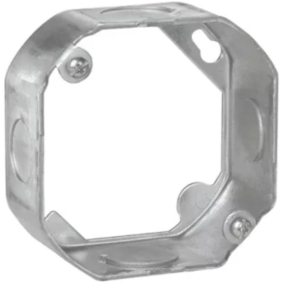 Crouse Hinds Octagon Outlet Box Extension Ring, Steel, 4 in. Dia., 1-1/2 in. Deep, (2) 1/2 in. and (2) 3/4 in. Side Knockouts