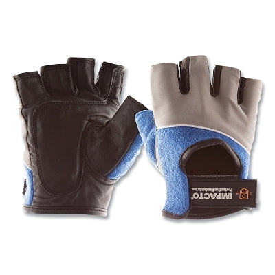 Fingerless General Work Gloves with Gel Padding, Cowhide, Medium, Blue/Gray with Black Coating