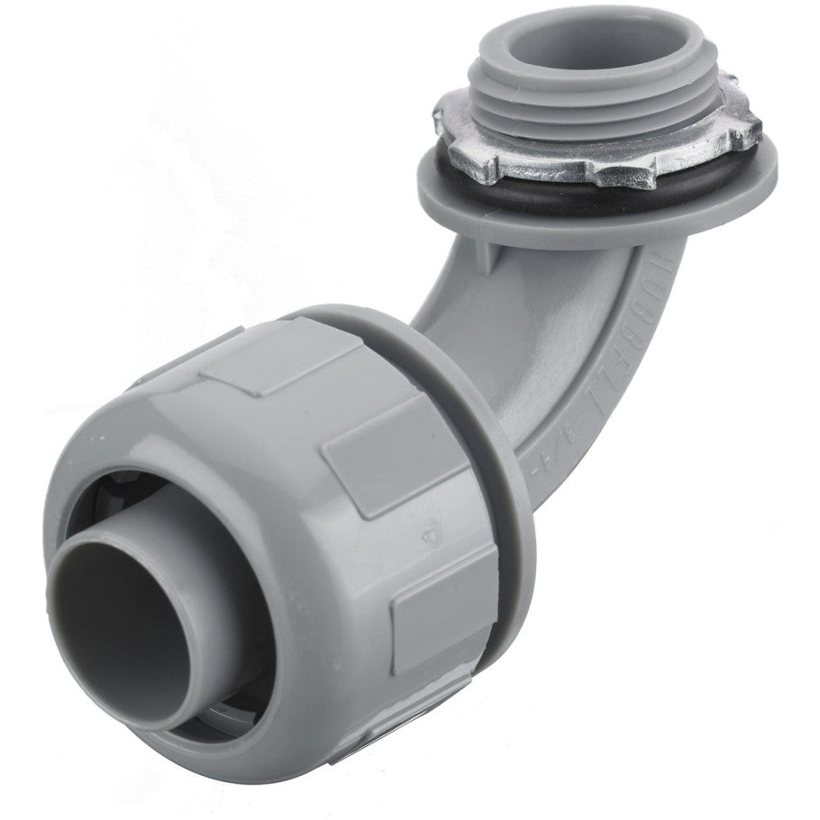 Liquid Tight Connector, Nylon, 90  176;, Non-Metallic Conduit, 3/4 in., Gray