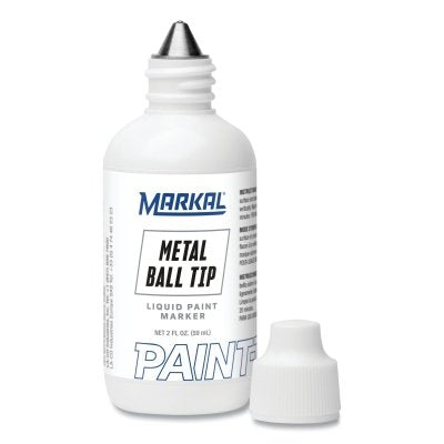 Ball Paint Marker Non-Drip Paint, White, 1/8 in Tip, Metal Ball Point